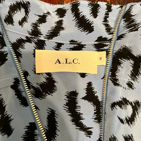 A.L.C. Marcella Silk Zip Front Blue Leopard Print Dress - Picture 3 of 10